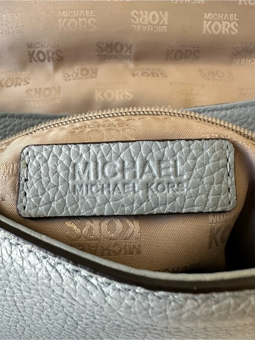 Michael Kors Blue Pebbled Leather Studded Saddle Crossbody Bag Messenger Purse